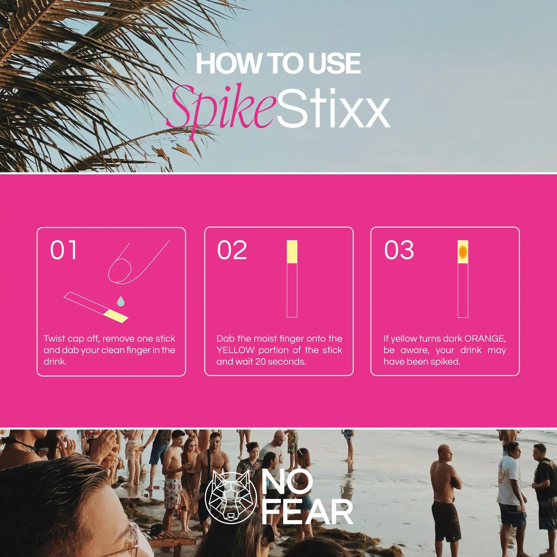 Instructions on how to use SpikeStixx with a beach scene in the background